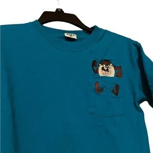 Acme Kids Vintage 90s‎ Warner Bros Taz Tasmanian Devil Embroidered Pocket Tee XL